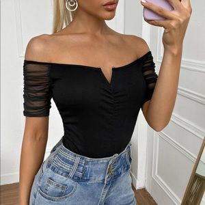 Black mesh sleeve blouse